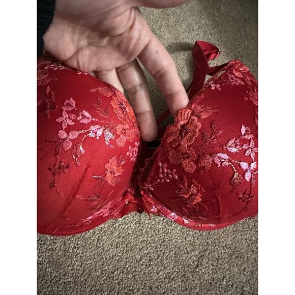 Victoria’s Secret Very Sexy Push-Up Bra 36DD Red Floral Lace Embroidered - Picture 2 of 9